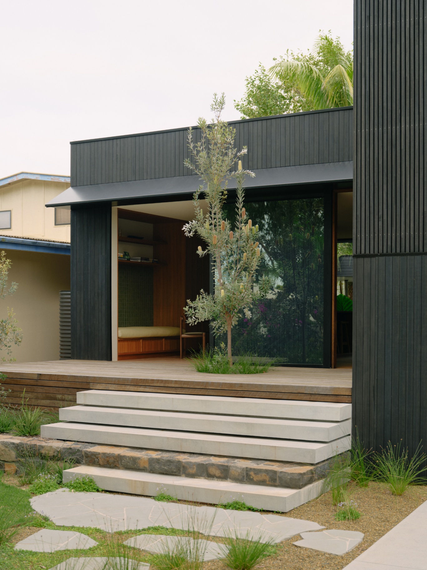 Hardwood deck, concrete treads