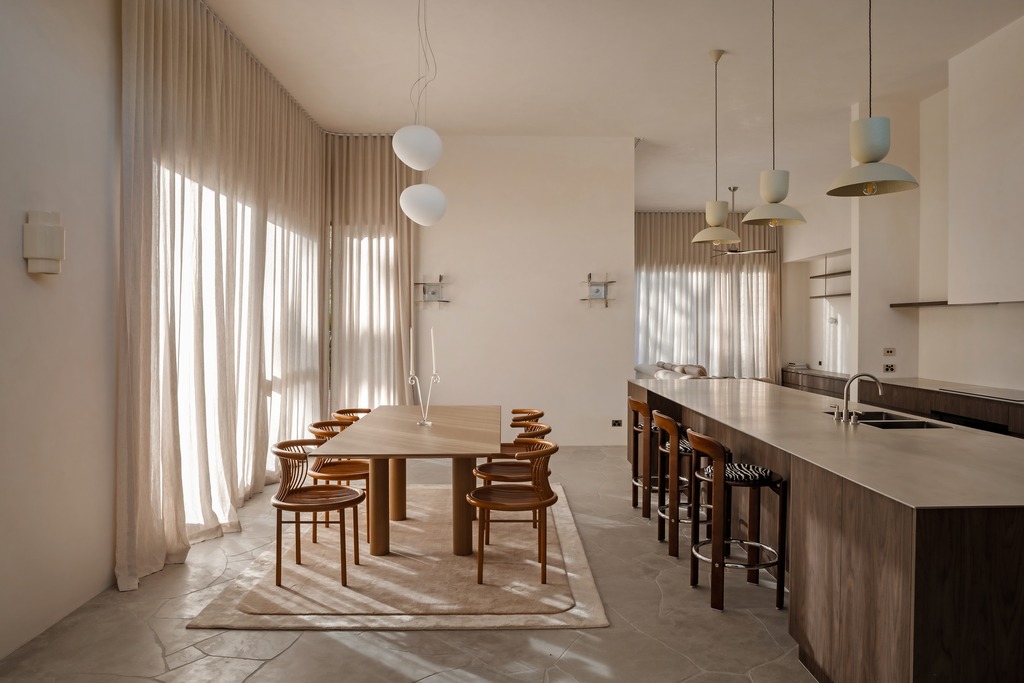 Dining, sheer linen curtains