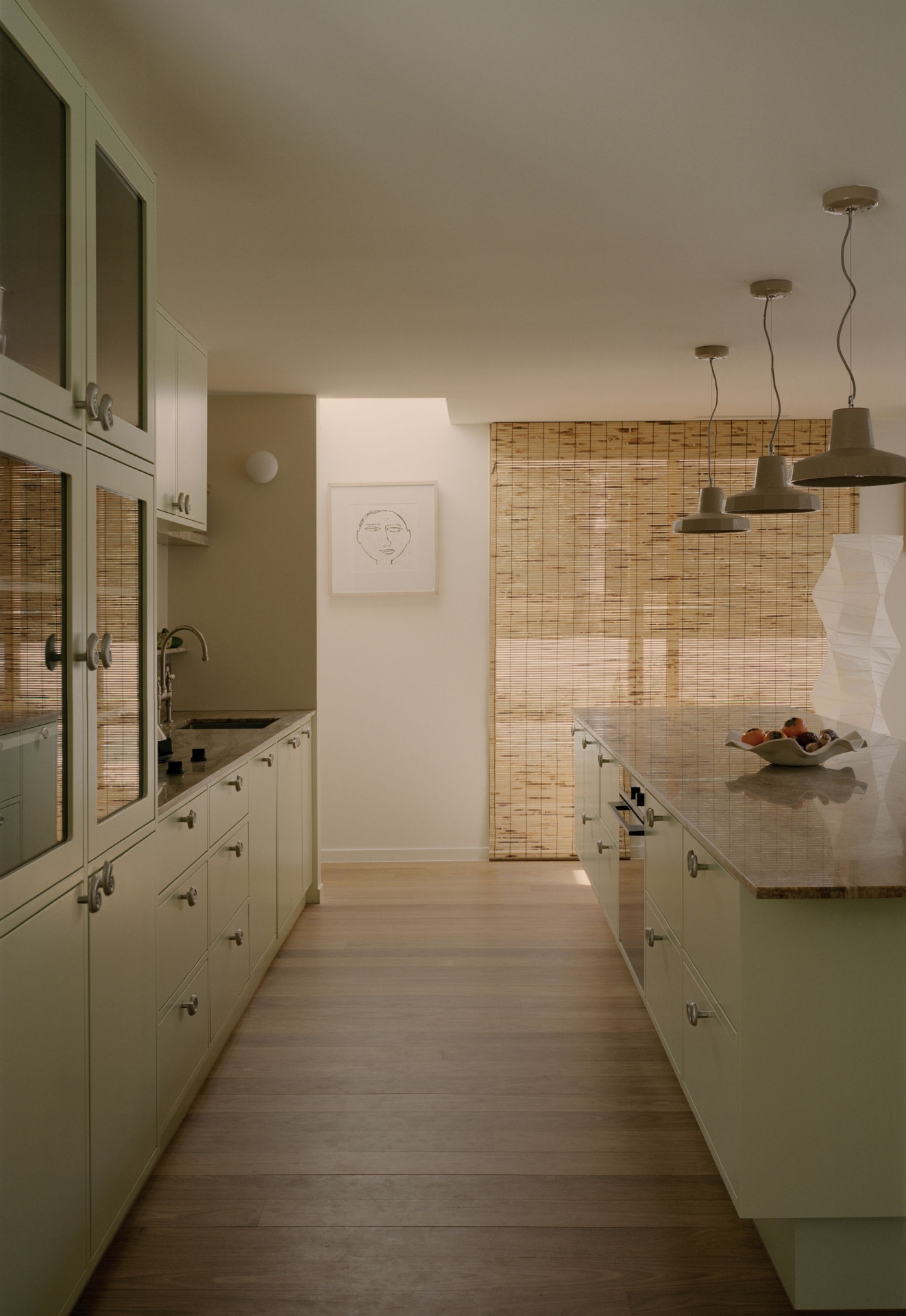 Galley, bamboo blinds