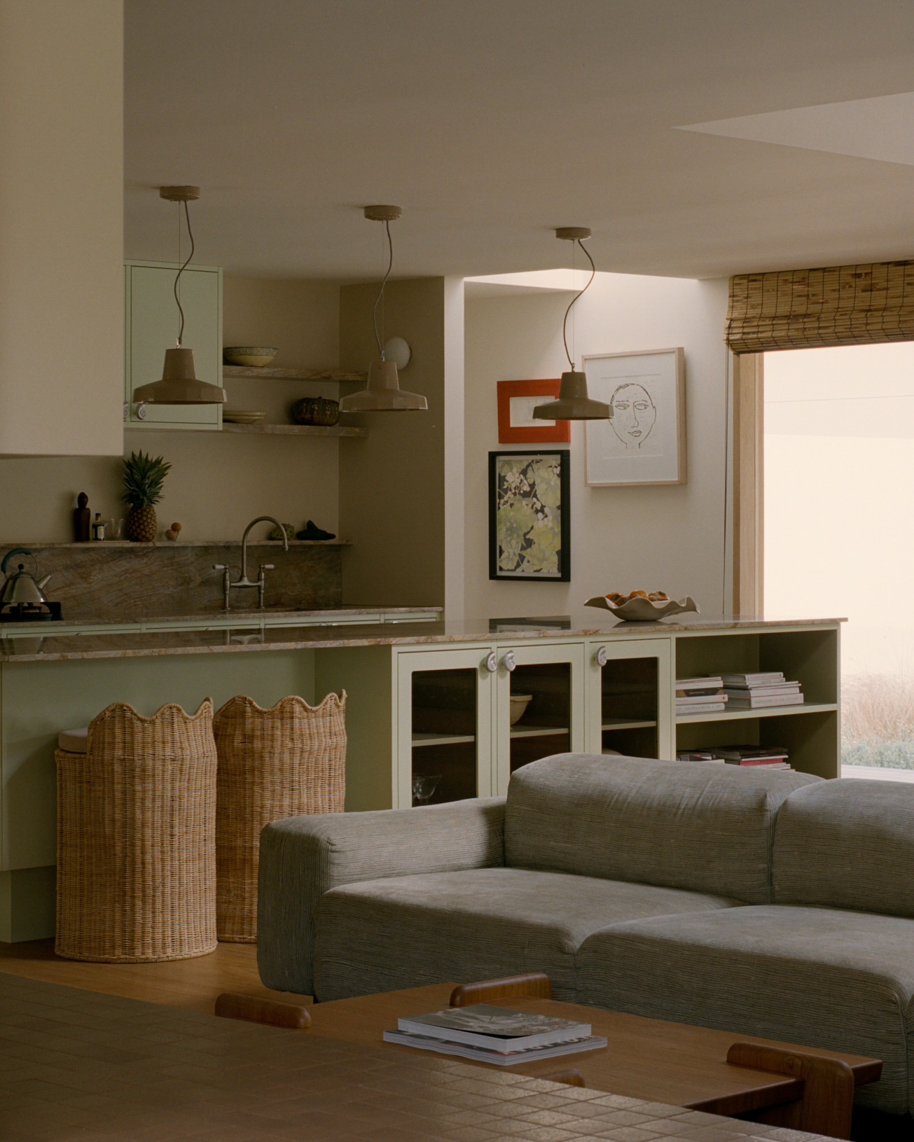 Kitchen and living, looking west