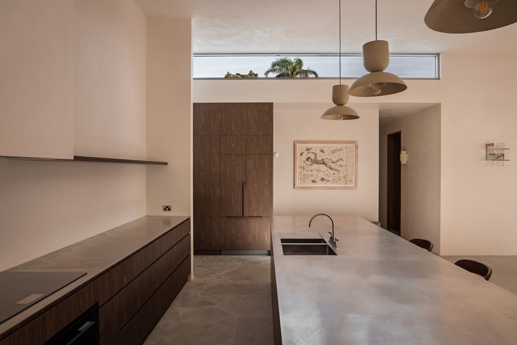 Kitchen, walnut joinery and clerestory