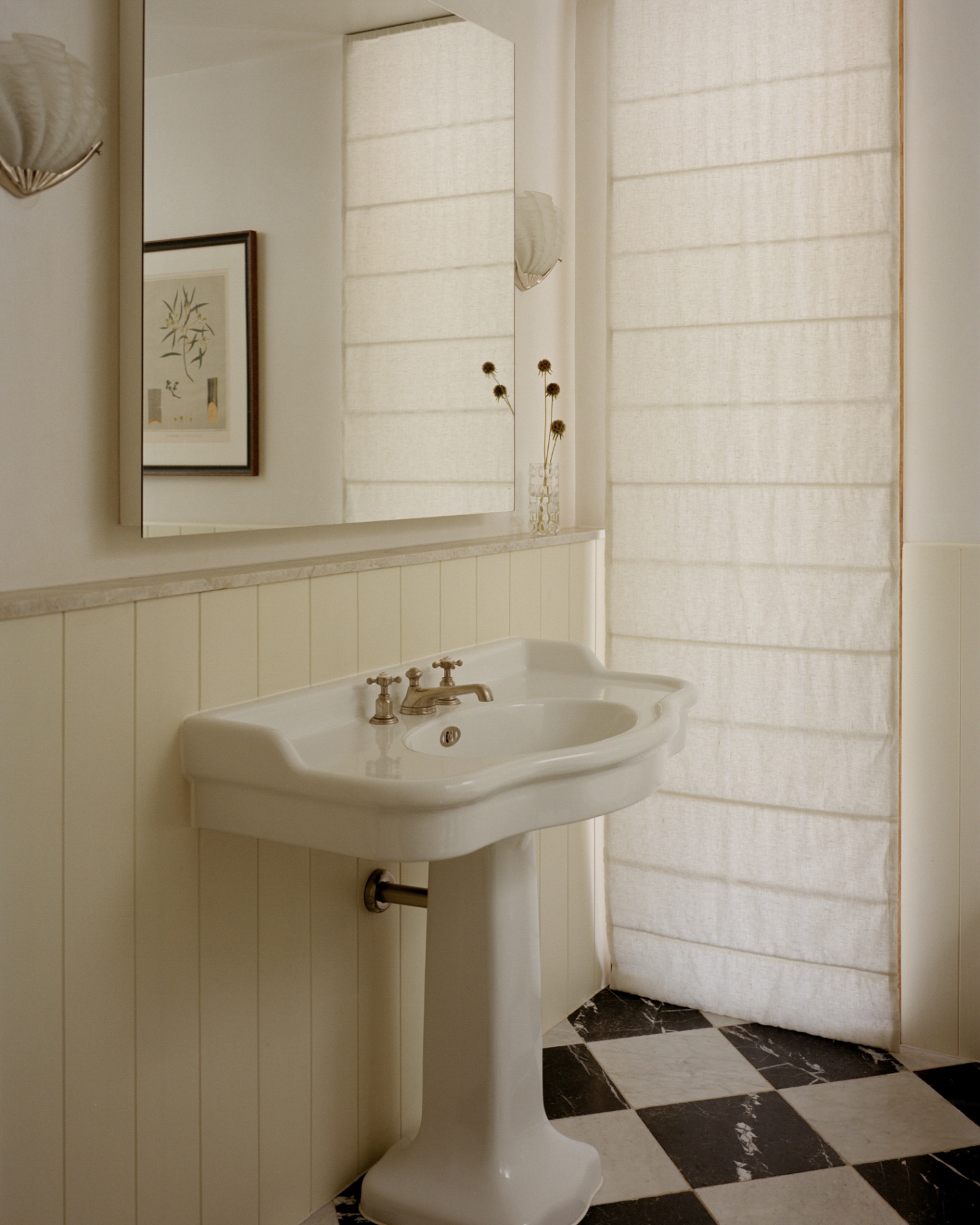 Powder room, checker marble floor